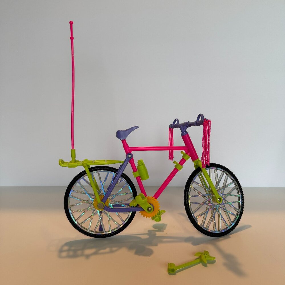 Vintage 1990s Barbie Pink Toy Bicycle with Tassles, fan & Water bottle